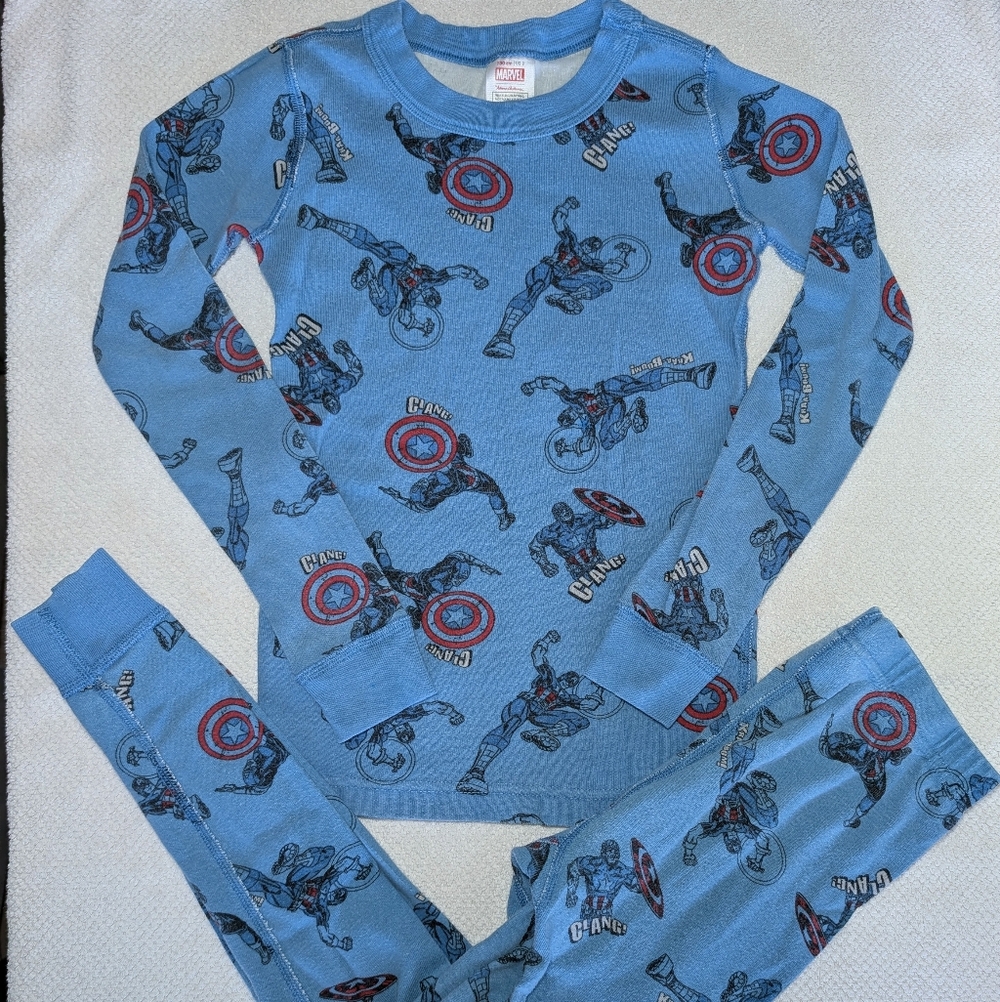Hanna Andersson Marvel Captain America Long Johns Pajamas Sleepwear 130 (8)